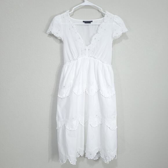 BCBG Dress  Womens Size 4 White Summer Eyelet Cottage Feminine Boho Short Sleeve - Picture 1 of 11